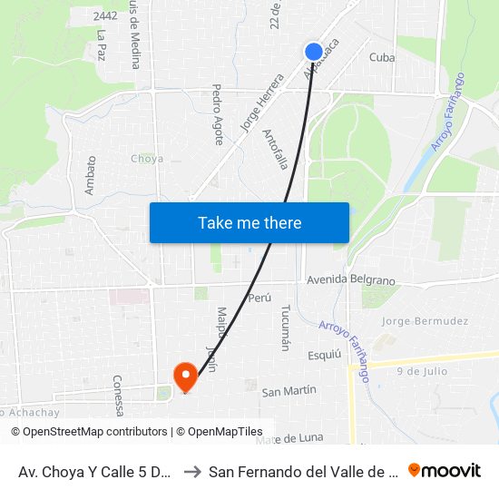 Av. Choya Y Calle 5 De Octubre to San Fernando del Valle de Catamarca map