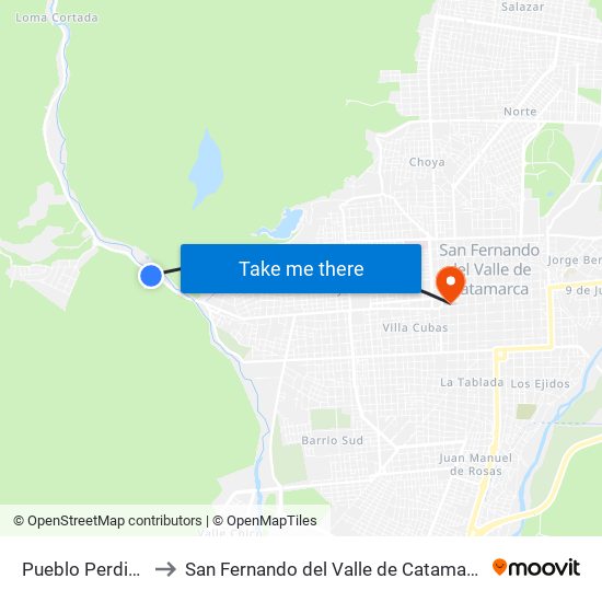 Pueblo Perdido to San Fernando del Valle de Catamarca map