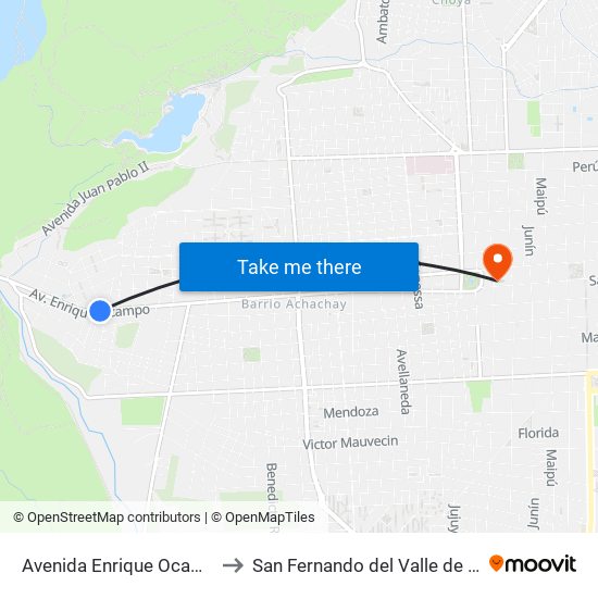 Avenida Enrique Ocampo, 2684 to San Fernando del Valle de Catamarca map