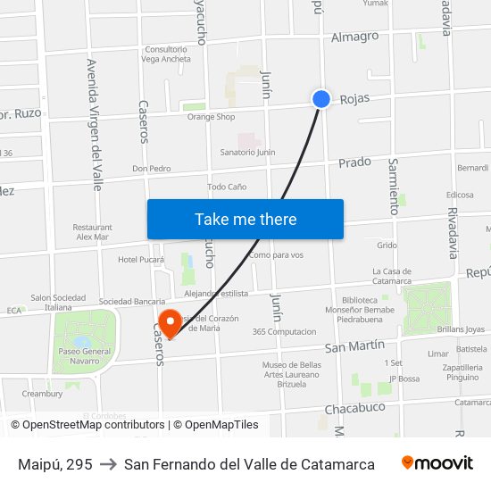 Maipú, 295 to San Fernando del Valle de Catamarca map