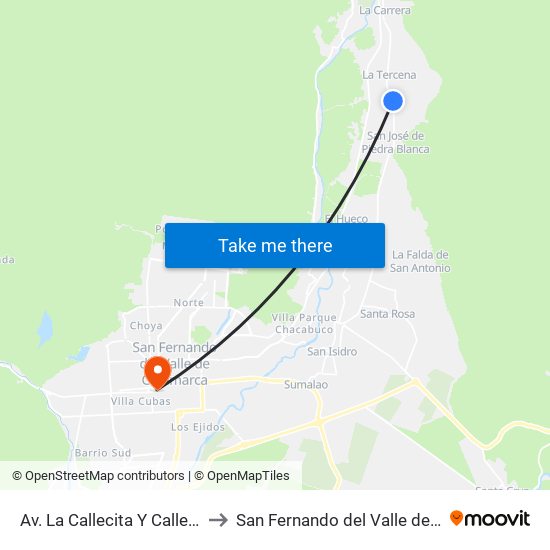 Av. La Callecita Y Callejón Hondo to San Fernando del Valle de Catamarca map