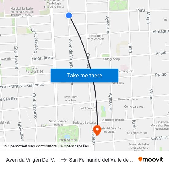 Avenida Virgen Del Valle, 110 to San Fernando del Valle de Catamarca map