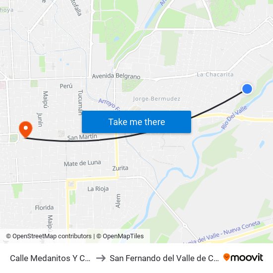 Calle Medanitos Y Calle S/N to San Fernando del Valle de Catamarca map