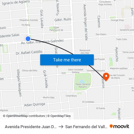 Avenida Presidente Juan Domingo Perón, 400 to San Fernando del Valle de Catamarca map