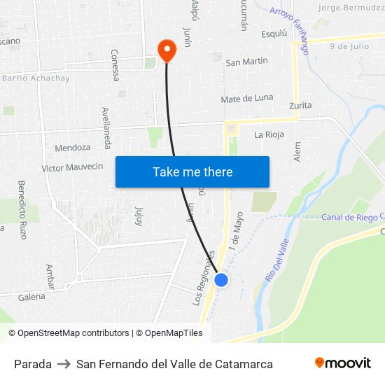 Parada to San Fernando del Valle de Catamarca map