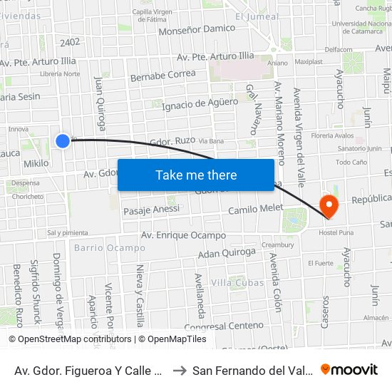 Av. Gdor. Figueroa Y Calle Juan De Sosa Y León to San Fernando del Valle de Catamarca map