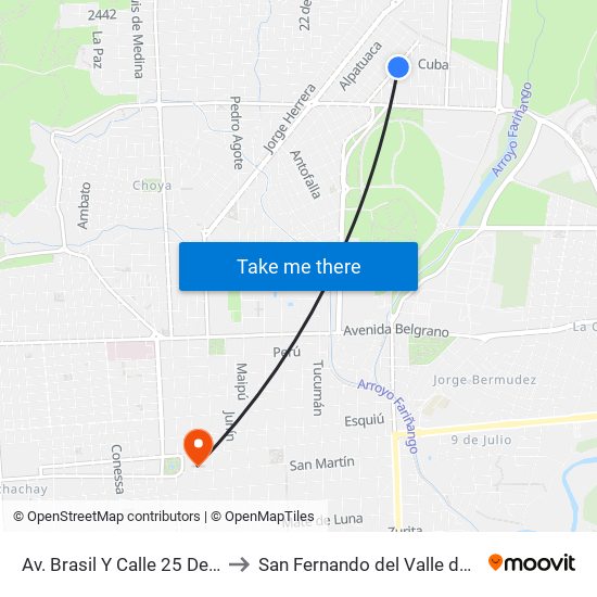 Av. Brasil Y Calle 25 De Diciembre to San Fernando del Valle de Catamarca map