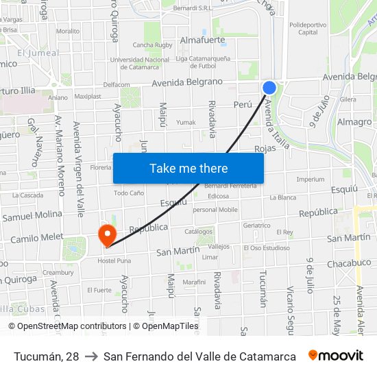 Tucumán, 28 to San Fernando del Valle de Catamarca map