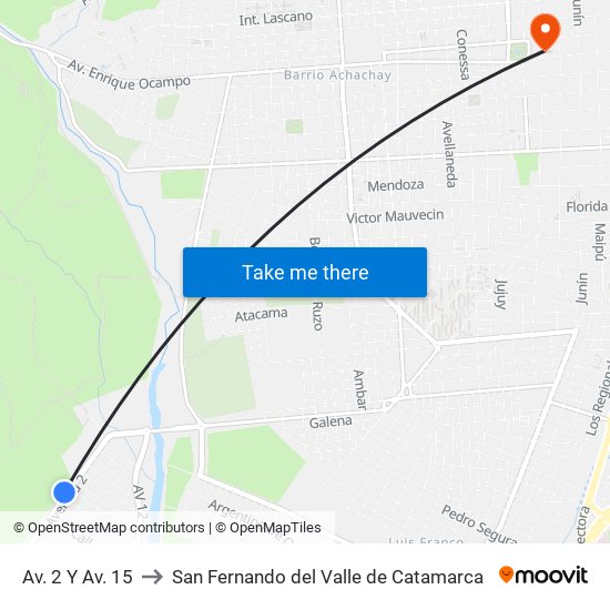 Av. 2 Y Av. 15 to San Fernando del Valle de Catamarca map