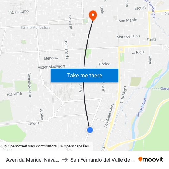 Avenida Manuel Navarro, 3286 to San Fernando del Valle de Catamarca map