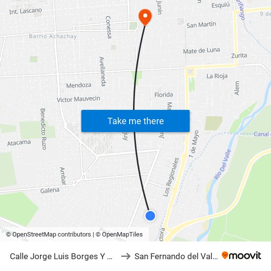 Calle Jorge Luis Borges Y Calle Horacio Quiroga to San Fernando del Valle de Catamarca map