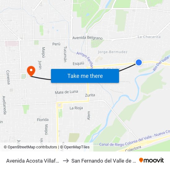 Avenida Acosta Villafañe, 2420 to San Fernando del Valle de Catamarca map