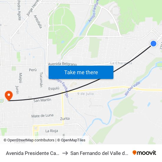 Avenida Presidente Castillo, 2298 to San Fernando del Valle de Catamarca map