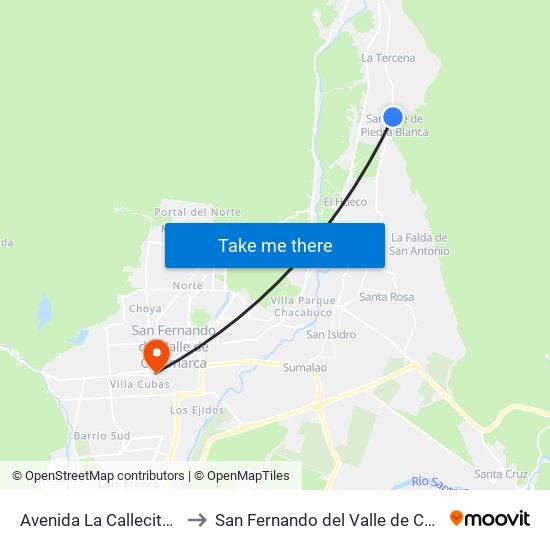 Avenida La Callecita, 3679 to San Fernando del Valle de Catamarca map