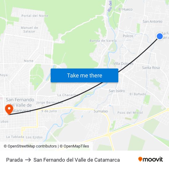 Parada to San Fernando del Valle de Catamarca map