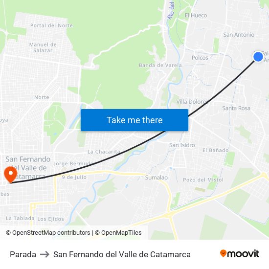 Parada to San Fernando del Valle de Catamarca map