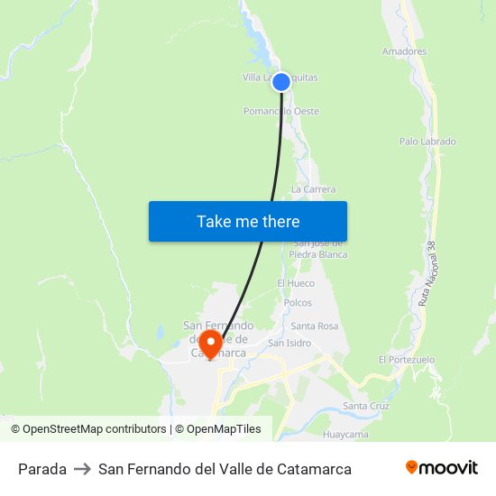 Parada to San Fernando del Valle de Catamarca map