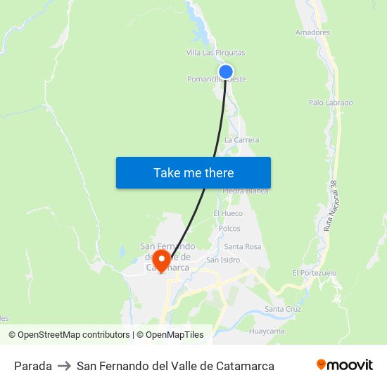 Parada to San Fernando del Valle de Catamarca map