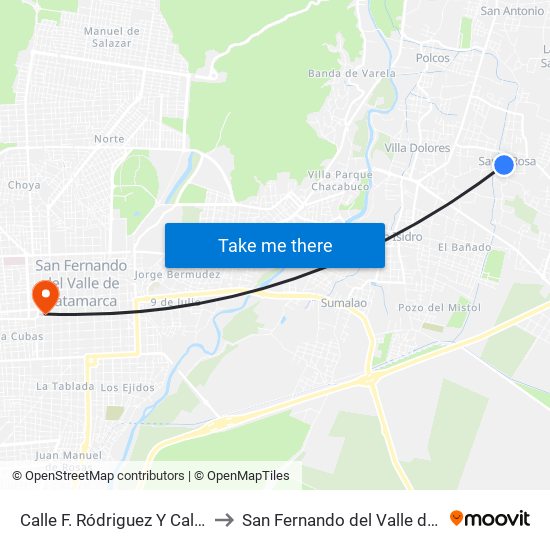 Calle F. Ródriguez Y Calle C. Gómez to San Fernando del Valle de Catamarca map