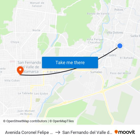 Avenida Coronel Felipe Varela, 2230 to San Fernando del Valle de Catamarca map