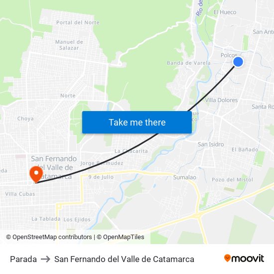 Parada to San Fernando del Valle de Catamarca map