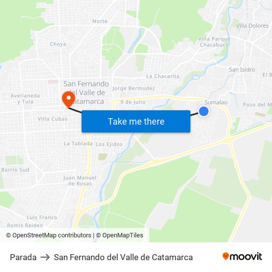 Parada to San Fernando del Valle de Catamarca map