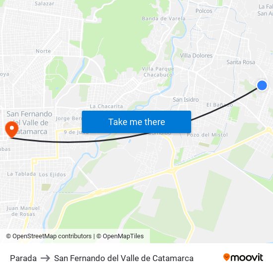 Parada to San Fernando del Valle de Catamarca map