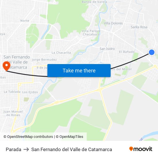 Parada to San Fernando del Valle de Catamarca map