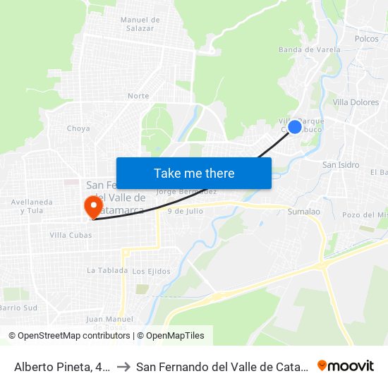 Alberto Pineta, 4129 to San Fernando del Valle de Catamarca map