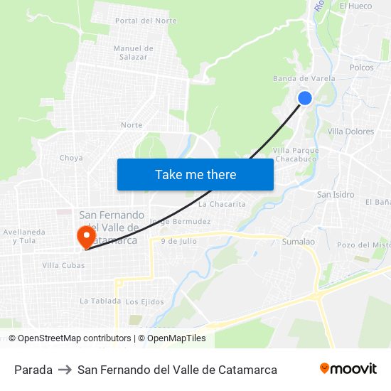 Parada to San Fernando del Valle de Catamarca map