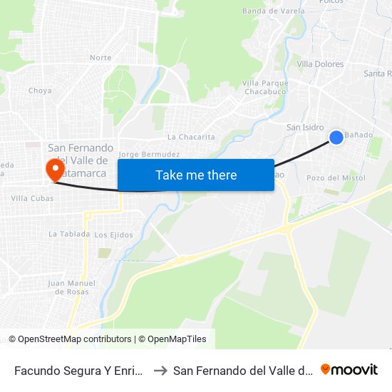 Facundo Segura Y Enrique Ocampo to San Fernando del Valle de Catamarca map