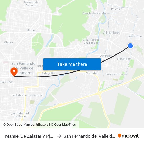 Manuel De Zalazar Y Pje. Las Flores to San Fernando del Valle de Catamarca map