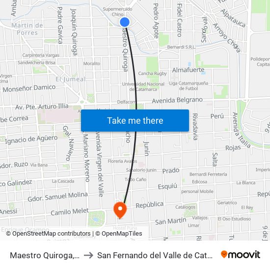 Maestro Quiroga, 594 to San Fernando del Valle de Catamarca map