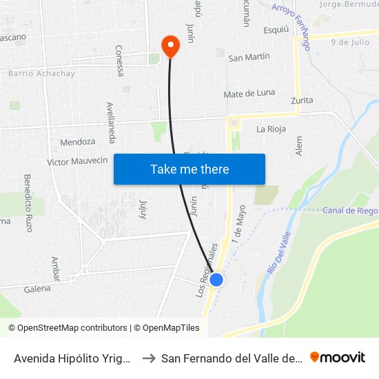 Avenida Hipólito Yrigoyen, 2500 to San Fernando del Valle de Catamarca map