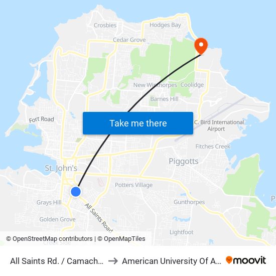 All Saints Rd. / Camacho Ave. to American University Of Antigua map