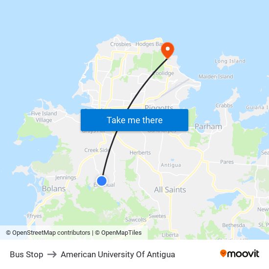 Bus Stop to American University Of Antigua map