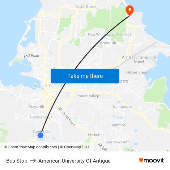 Bus Stop to American University Of Antigua map