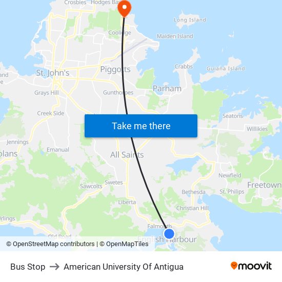 Bus Stop to American University Of Antigua map