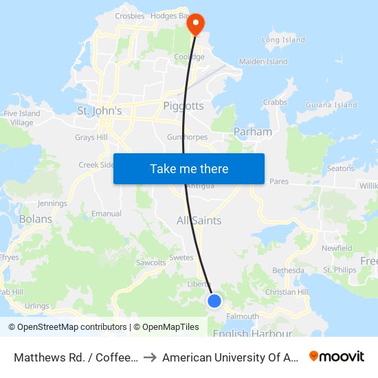 Matthews Rd. / Coffee Dve. to American University Of Antigua map