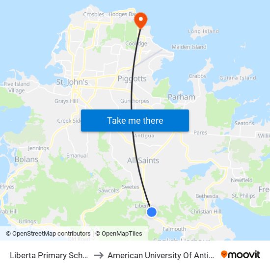 Liberta Primary School to American University Of Antigua map