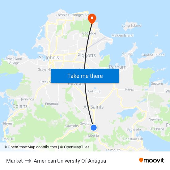 Market to American University Of Antigua map