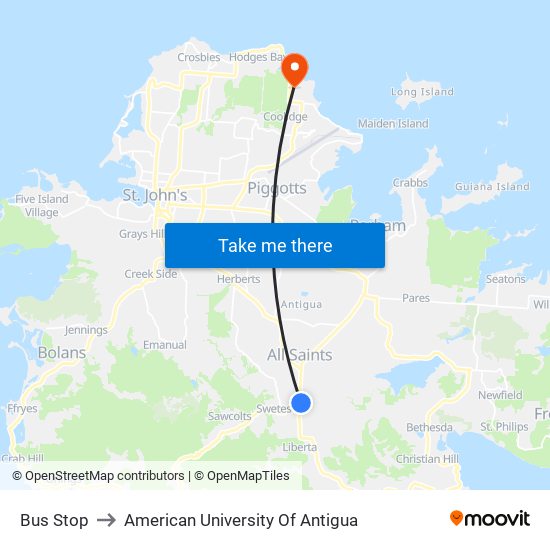 Bus Stop to American University Of Antigua map