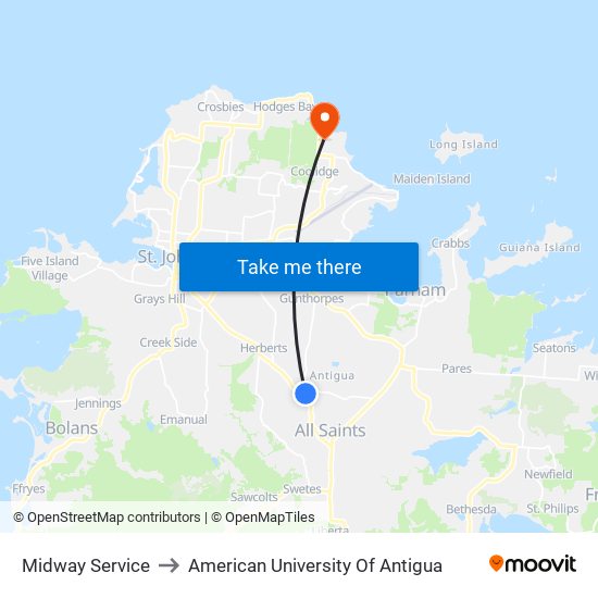 Midway Service to American University Of Antigua map