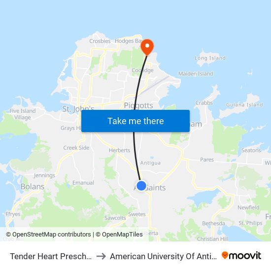 Tender Heart Preschool to American University Of Antigua map