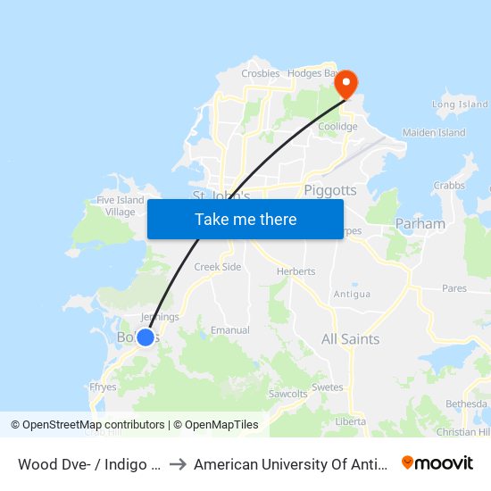 Wood Dve- / Indigo St. to American University Of Antigua map