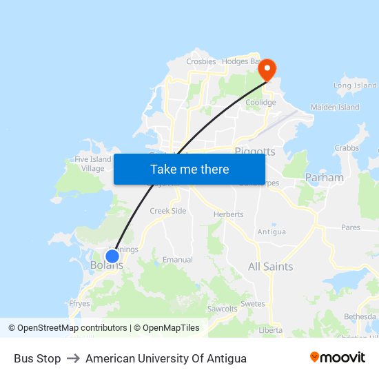 Bus Stop to American University Of Antigua map