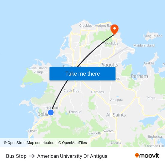 Bus Stop to American University Of Antigua map