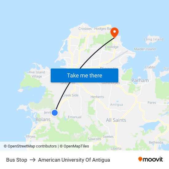 Bus Stop to American University Of Antigua map