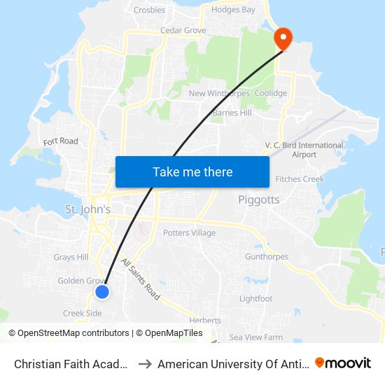 Christian Faith Academy to American University Of Antigua map