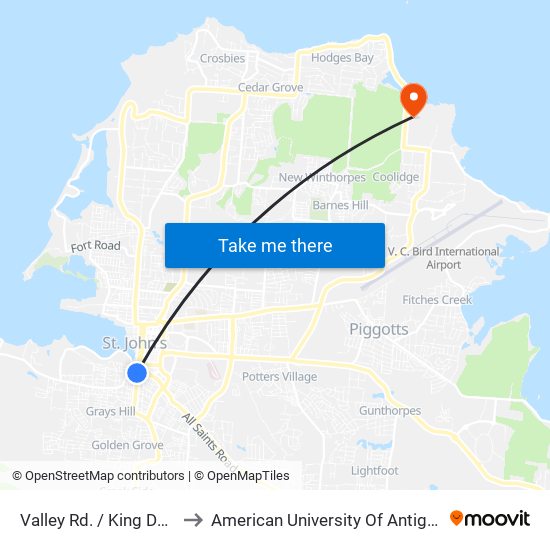 Valley Rd. / King Dve. to American University Of Antigua map